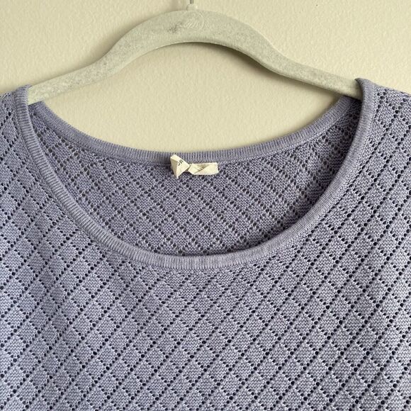 Moth Anthropologie Purple Boat Neck Sweater Size Medium Open Knit 3/4 Sleeve - Picture 2 of 6